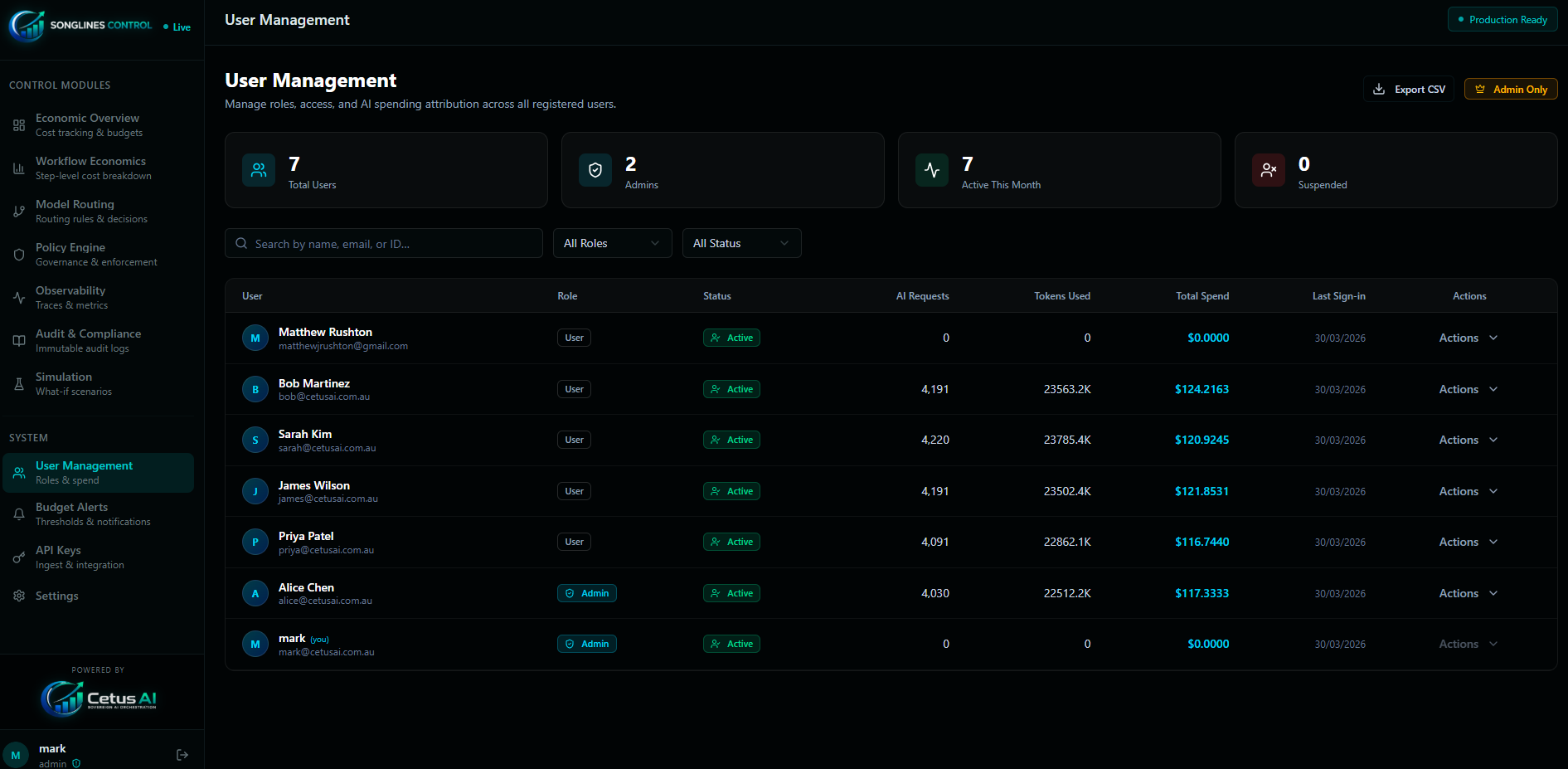 Songlines Control — User Management